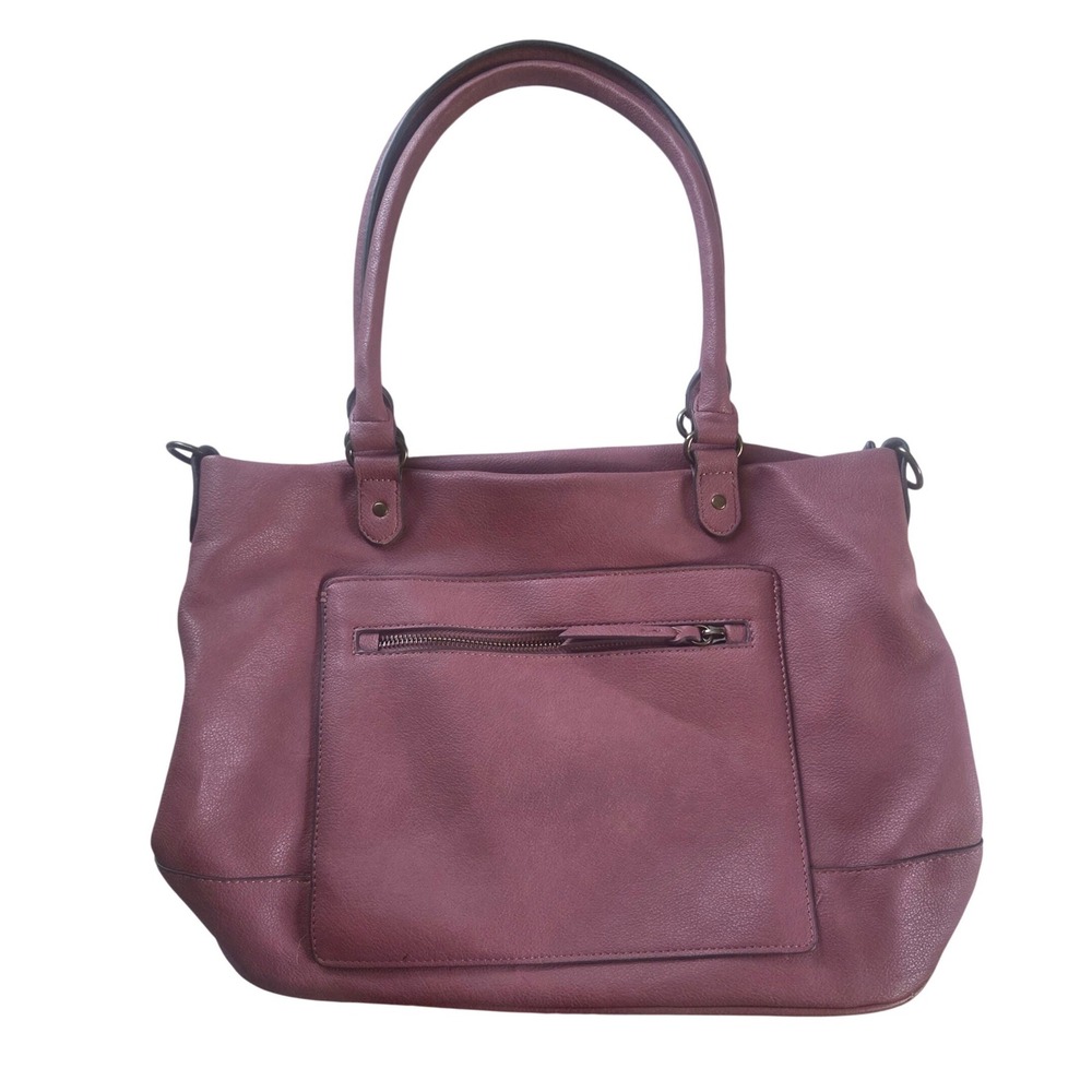 Style & Co Mauve Plum Faux Leather Tote Shoulder Bag Berry Red Handbag Purse